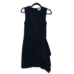 3.1 Phillip Lim Women Mini Dress 4 Black A Line Asymmetric Hem Belted Sleeveless